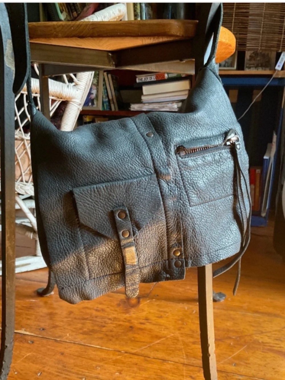 Linea Pelle black soft pebbled leather cross body messenger bag